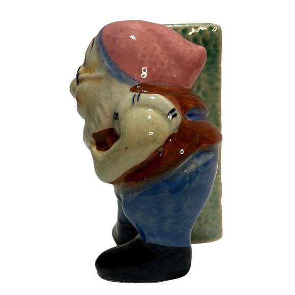 Vtg Disney Doc Dwarf Snow White Ceramic Candle Holder Planter Glazed Japan - Picture 4 of 7